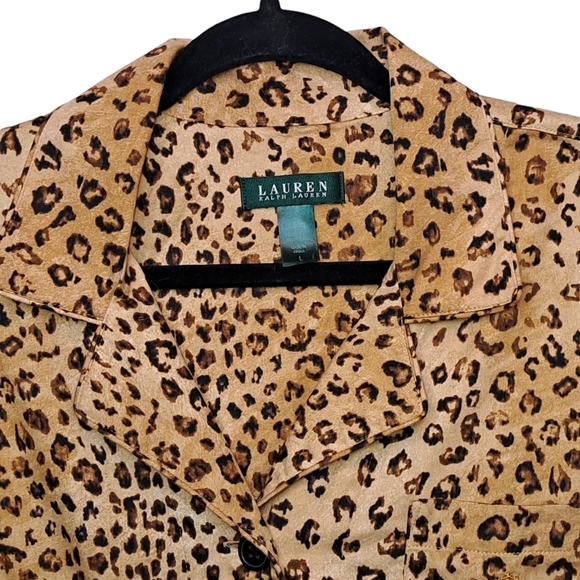 Lauren Ralph Lauren Large Shirt Leopard Print Embroider Logo Button Front LRL - Picture 6 of 7